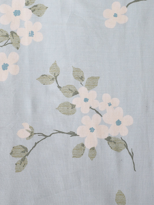 Westside Home Cherry Floral Printed Aqua Blue Single Bed Flat Sheet and Pillowcase Set