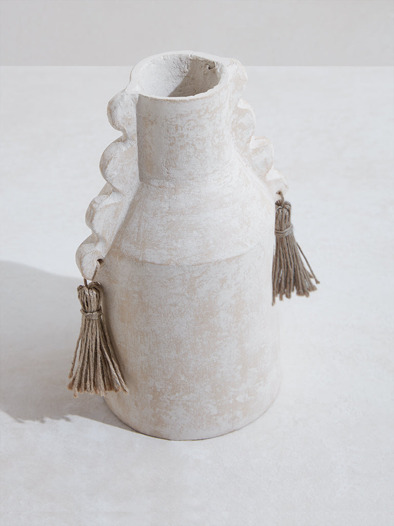 Westside Home Off-White Vase with Tassels