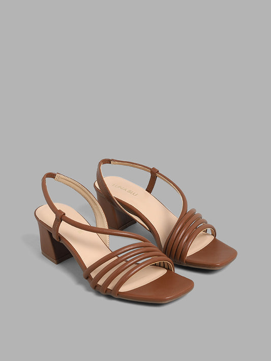 LUNA BLU Brown Strappy Sling-Back Sandals