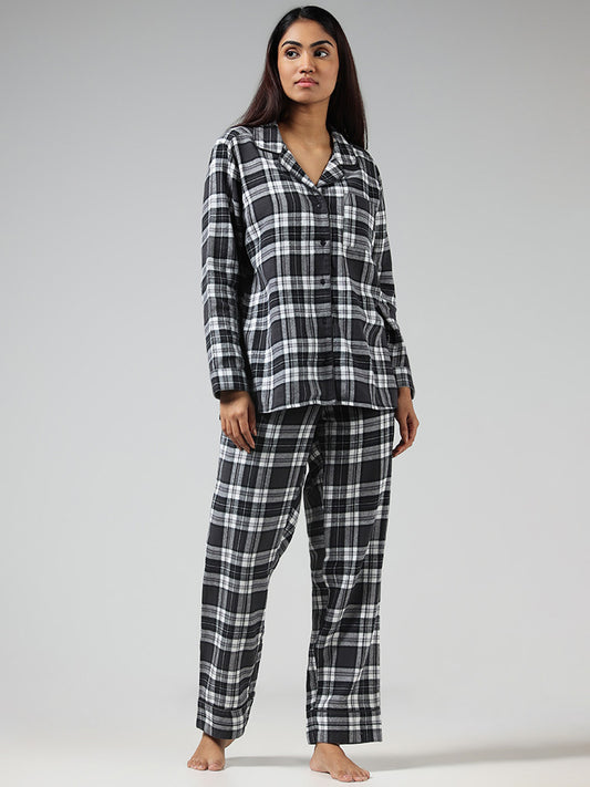 Wunderlove Black Checked Shirt and Pyjamas Set