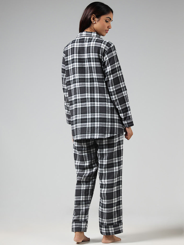 Buy Wunderlove Black Checked Shirt and Pyjamas Set from Westside
