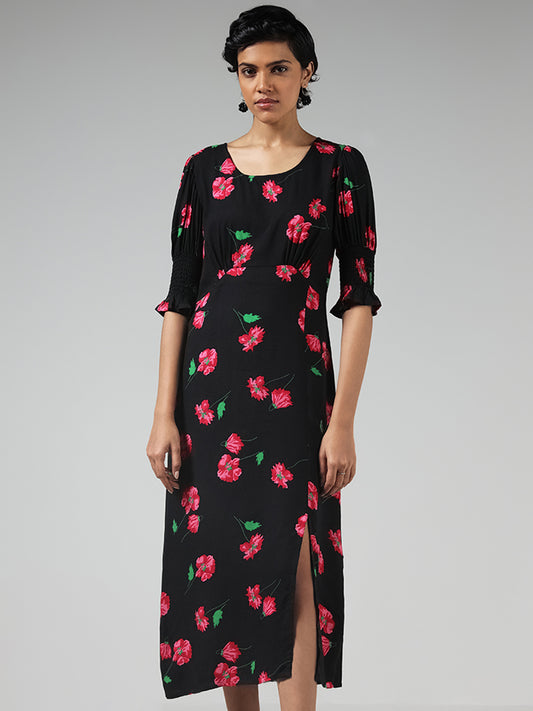 LOV Black Floral Printed Dress