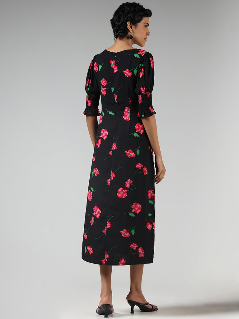 LOV Black Floral Printed Dress