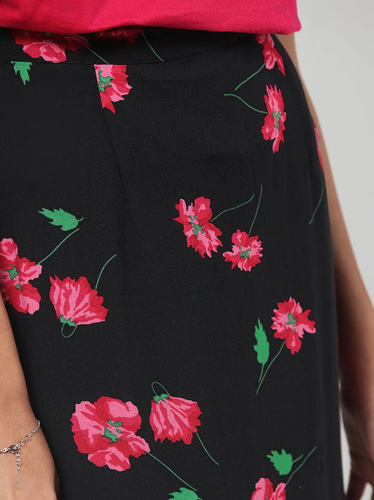 LOV Black Floral Printed Skirt