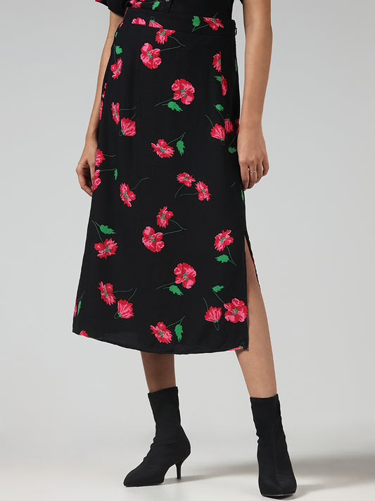 LOV Black Floral Printed Skirt