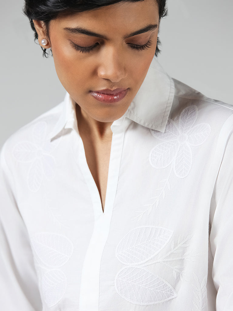 LOV White Floral Embroidered Cotton Top