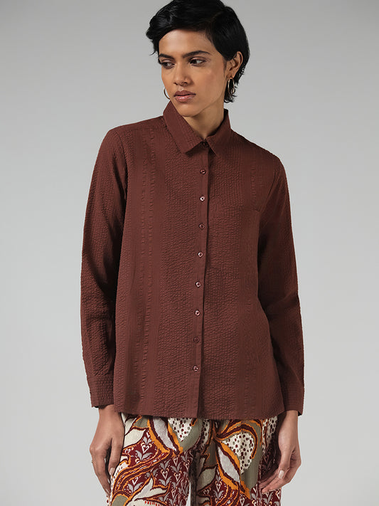 LOV Brown Cotton Crinkled Shirt