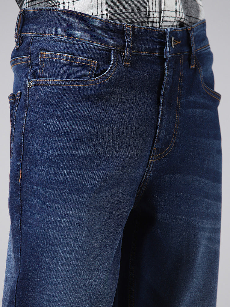 Buy Nuon Dark Blue Straight - Fit Mid - Rise Jeans from Westside