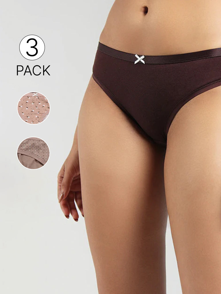 Wunderlove Solid Maroon Bikini Briefs - Pack of 3