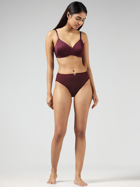 Wunderlove Maroon Polka Dotted High Leg Briefs - Pack of 3