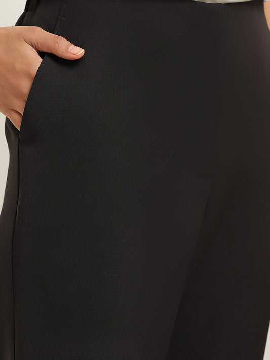 Buy Wardrobe Solid Black Slit Ponte Trousers from Westside