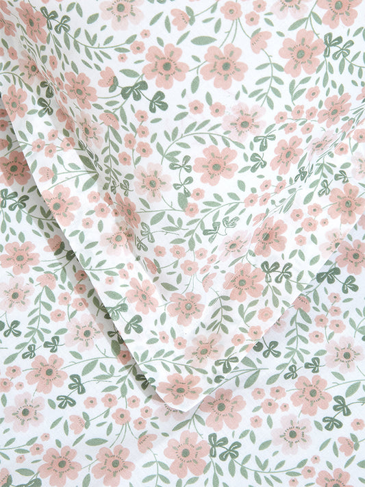 Westside Home Pink Ditsy Floral Design King Bed Flat Sheet and Pillowcase Set