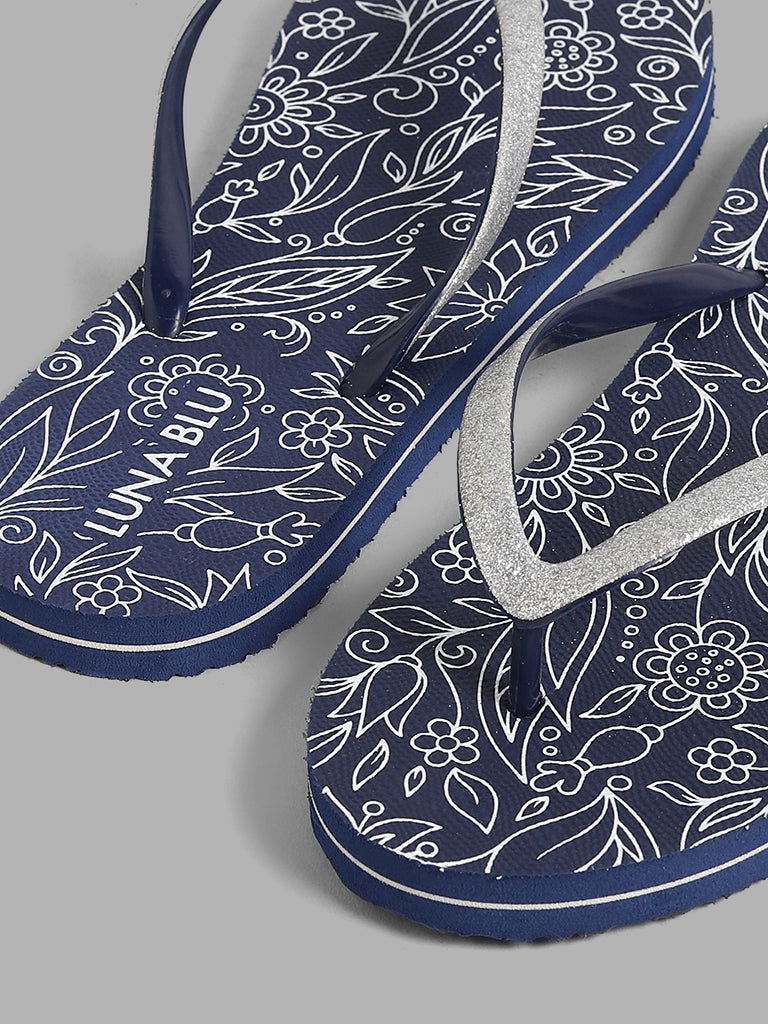 LUNA BLU Blue Floral Slider Sandals