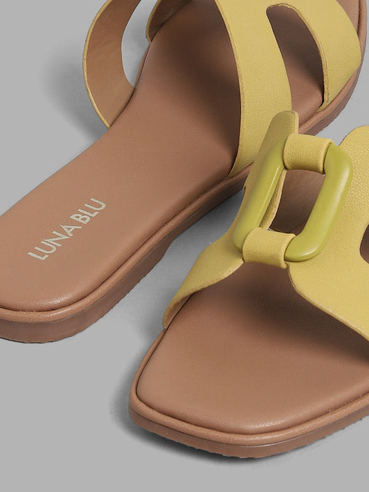 LUNA BLU Mustard Cut-Out Case Buckle Sandals
