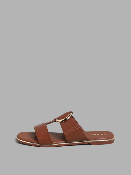 LUNA BLU Rust Textured Strappy Sandals