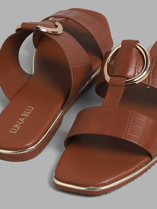 LUNA BLU Rust Textured Strappy Sandals