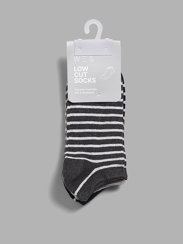 WES Lounge Striped Low Cut Grey Socks - Pack of 3