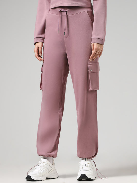 Studiofit Solid Pink Cotton Track Pants