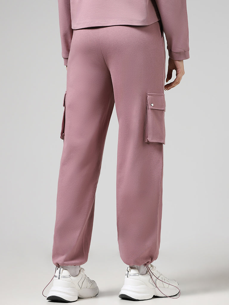 Studiofit Solid Pink Cotton Track Pants