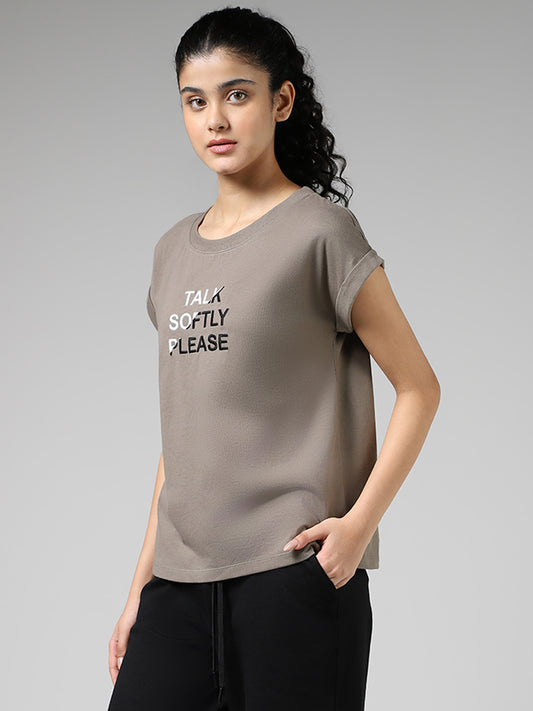 Studiofit Olive Embroidered Cotton T-Shirt