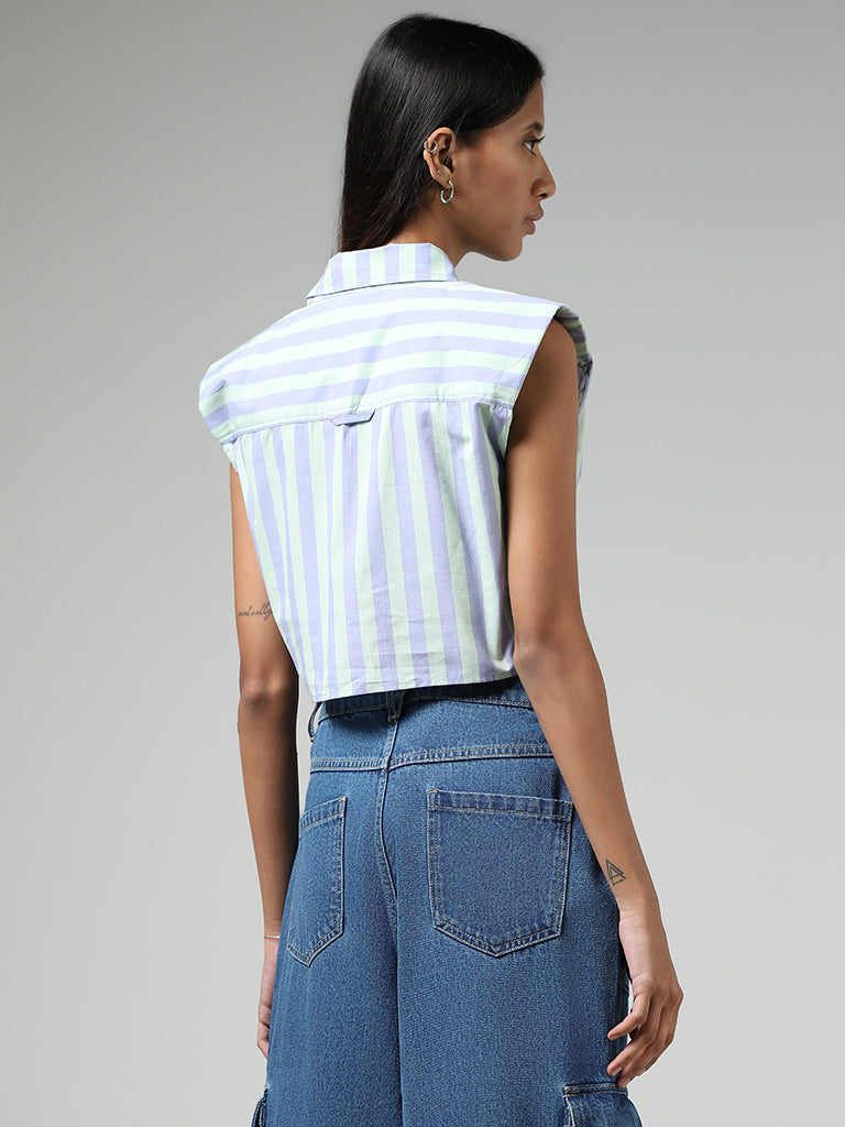 Nuon Lavender Striped Crop Shirt
