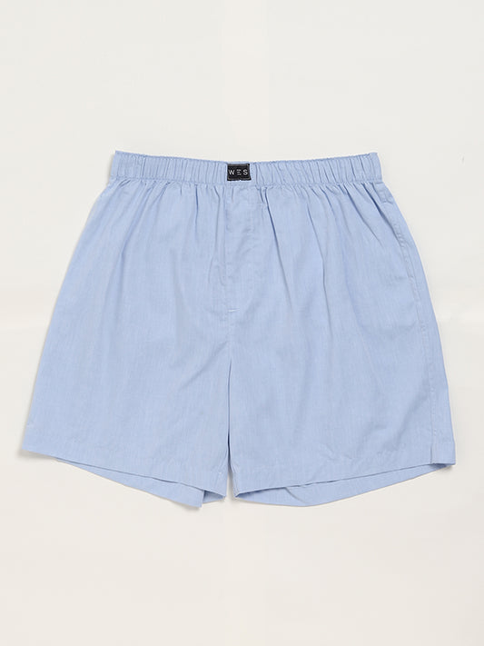 WES Lounge Plain Blue Boxers - Pack of 2