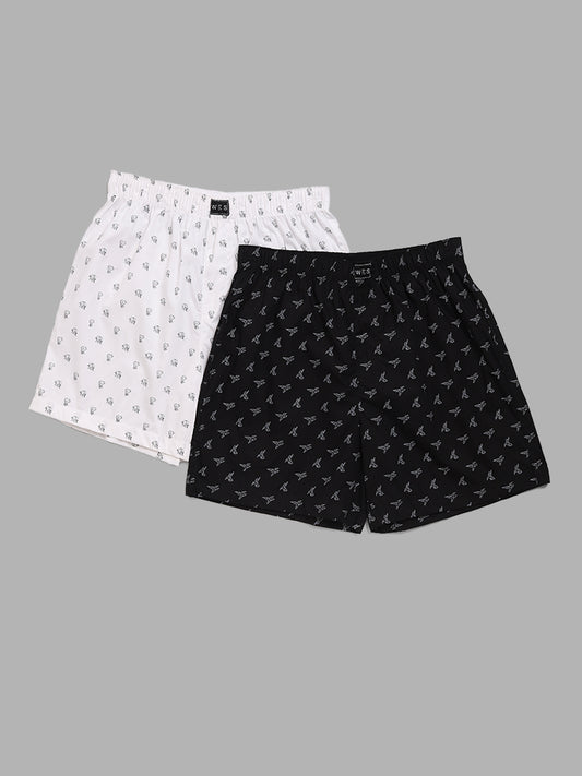 WES Lounge White Printed Boxers - Pack of 2