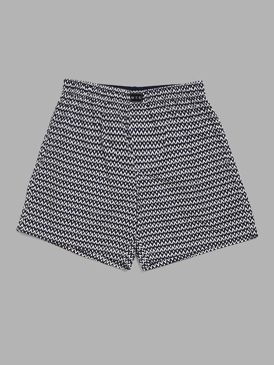 WES Lounge Navy Printed Cotton Boxers - Pack of 2