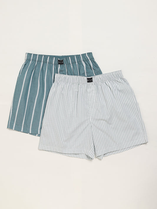 WES Lounge Striped Green Boxers - Pack of 2
