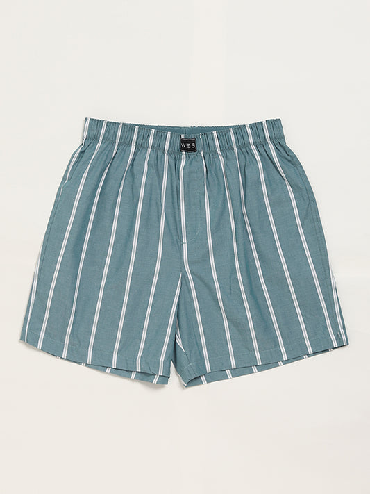 WES Lounge Striped Green Cotton Boxers - Pack of 2