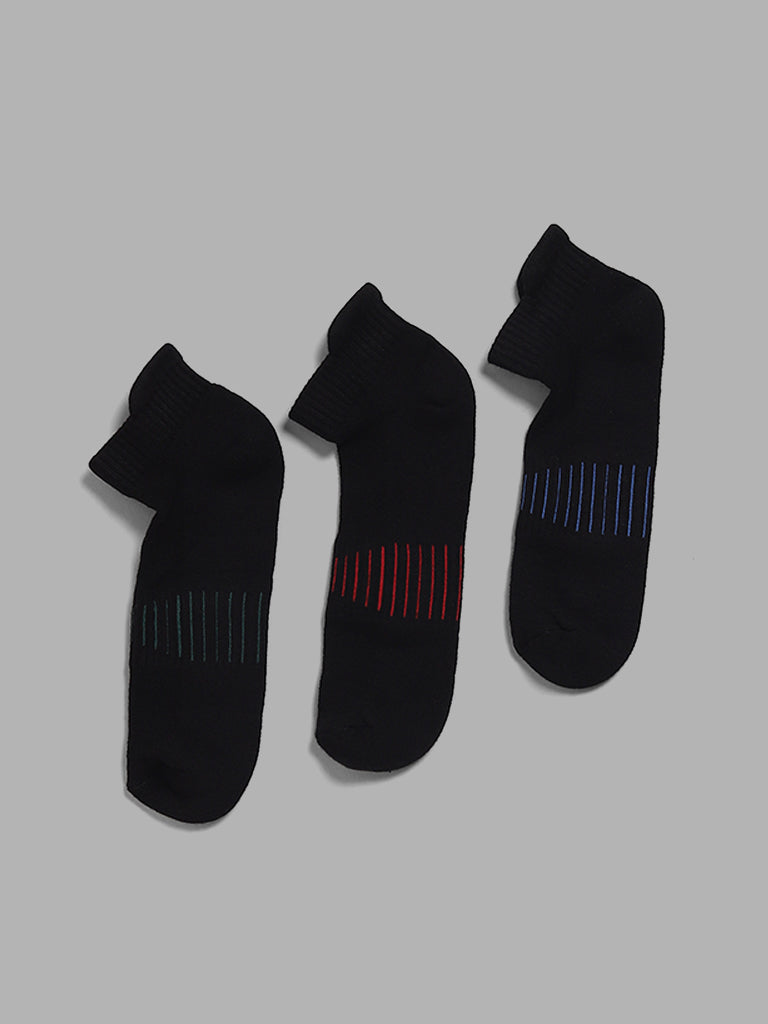 WES Lounge Striped Black Socks - Pack of 3