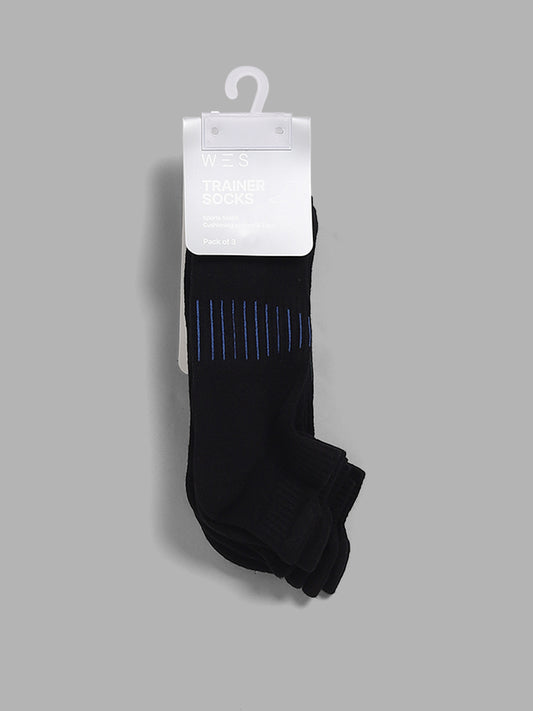 WES Lounge Striped Black Cotton Blend Socks - Pack of 3