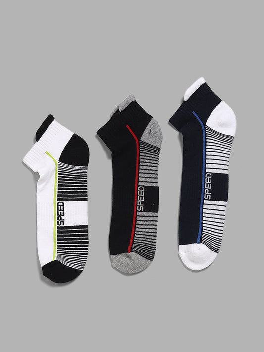 WES Lounge Color-Block Striped Multicolor Cotton Blend Socks - Pack of 3