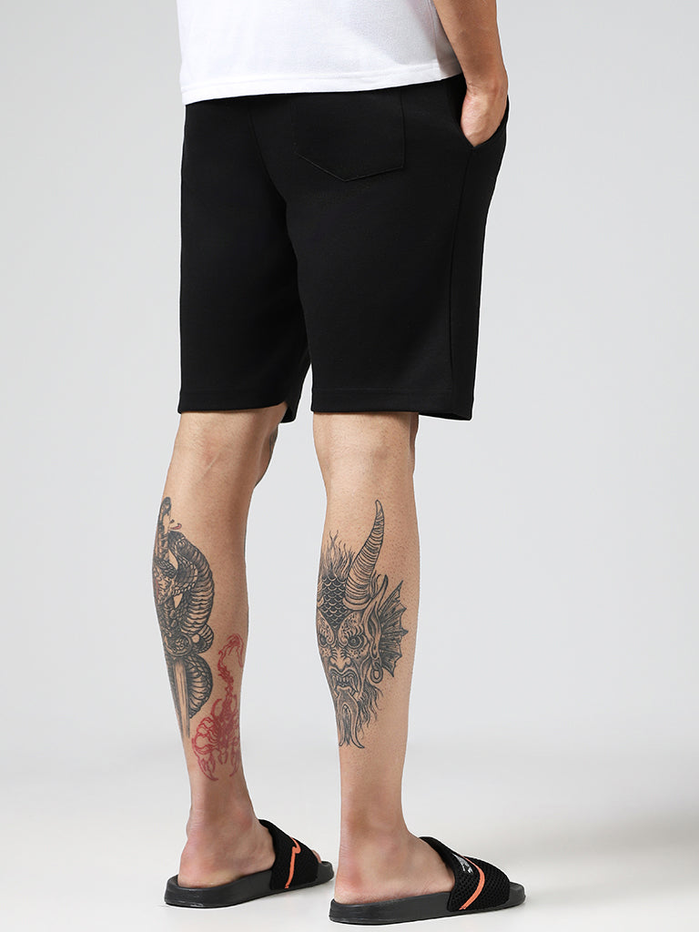 WES Lounge Solid Black Mid-Rise Relaxed Fit Shorts