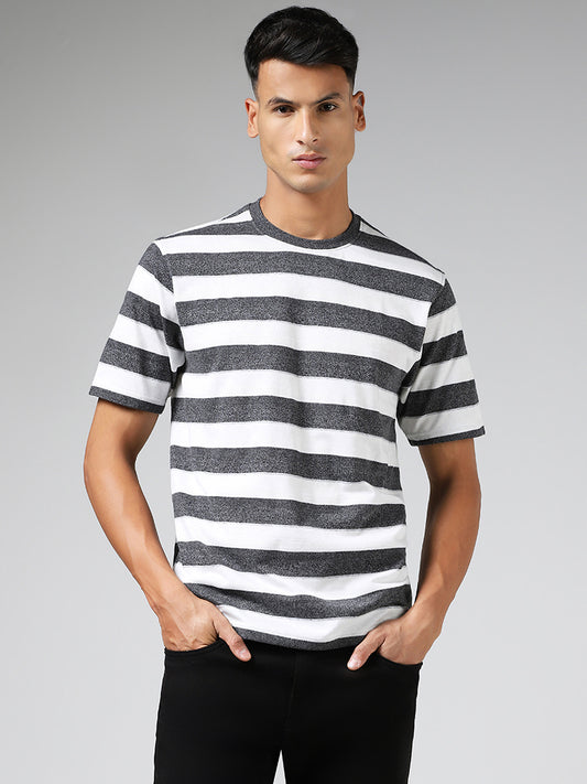 WES Lounge White Striped Relaxed Fit T-Shirt