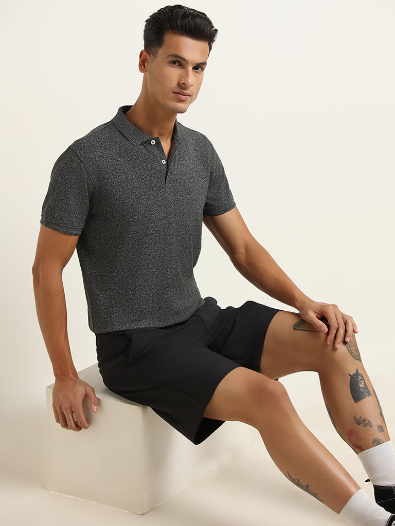 WES Casuals Grey Self-Patterned T-Shirt