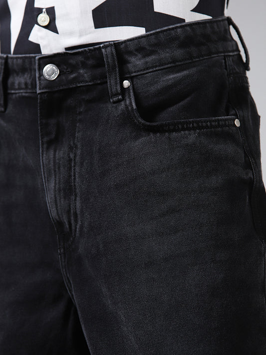 Nuon Solid Black Loose Fit Denim Jeans