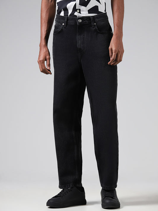 Nuon Solid Black Loose Fit Denim Jeans