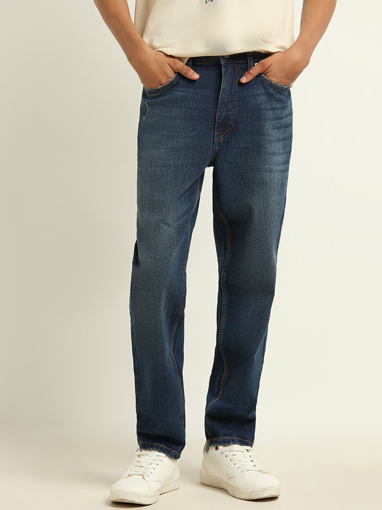 Nuon Dark Blue Straight - Fit Mid - Rise Jeans