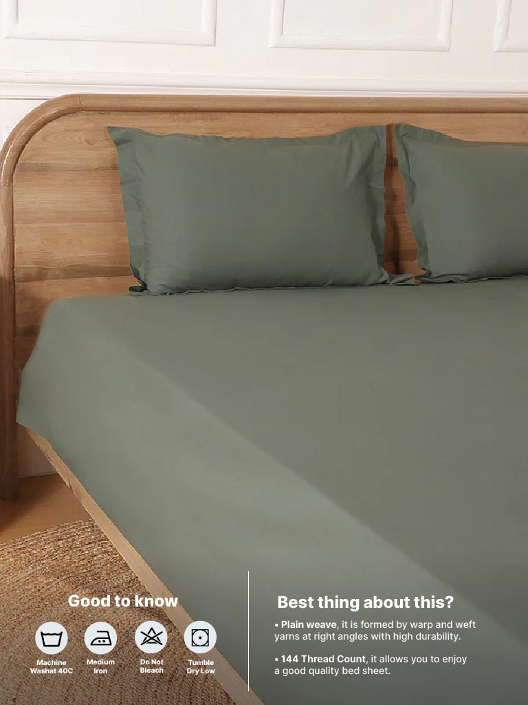 Westside Home Solid Green King Bed Flat Sheet and Pillowcase Set