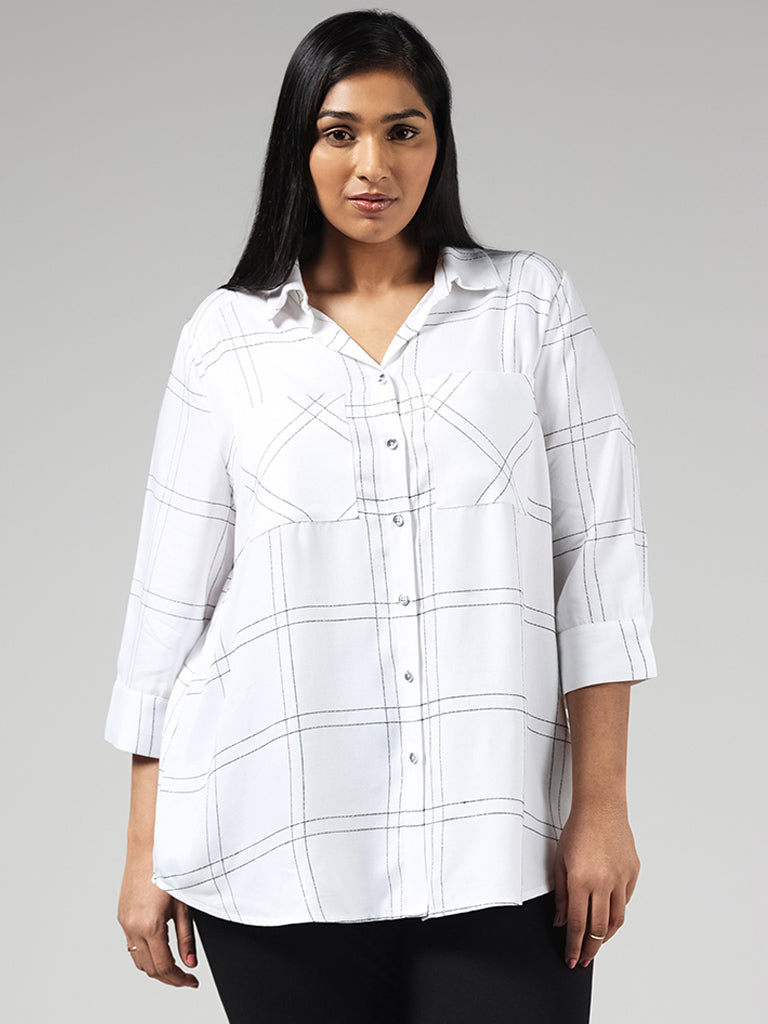 Gia Solid White Checked Shirt