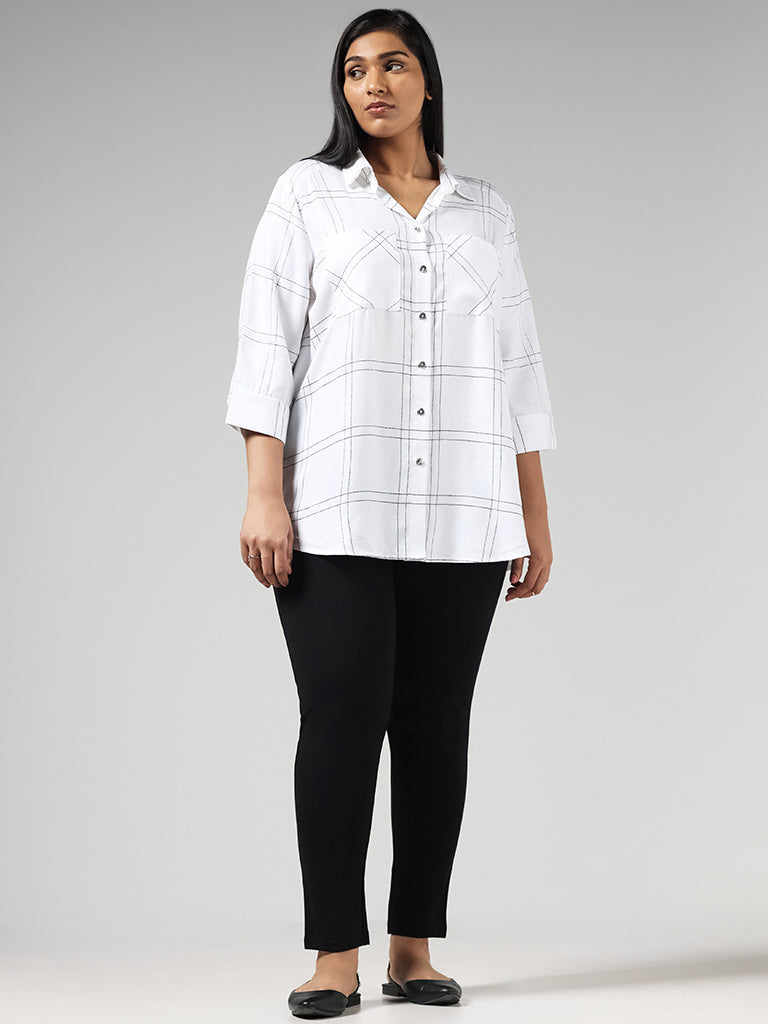 Gia Solid White Checked Shirt