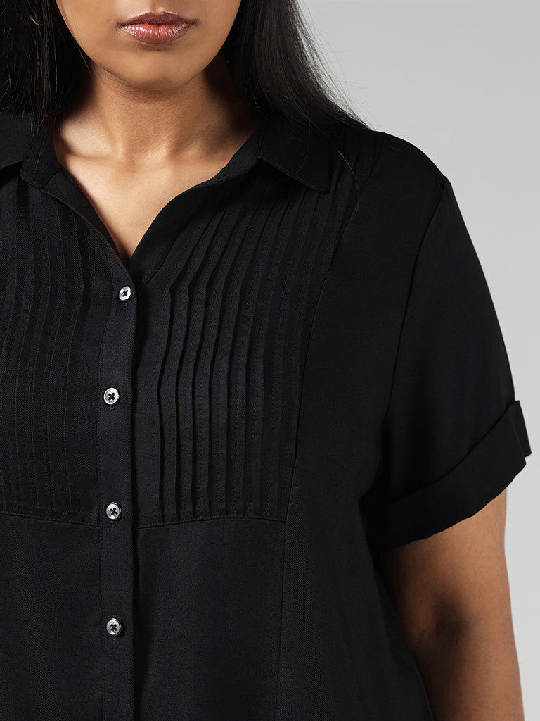 Gia Solid Black Pintuck Shirt