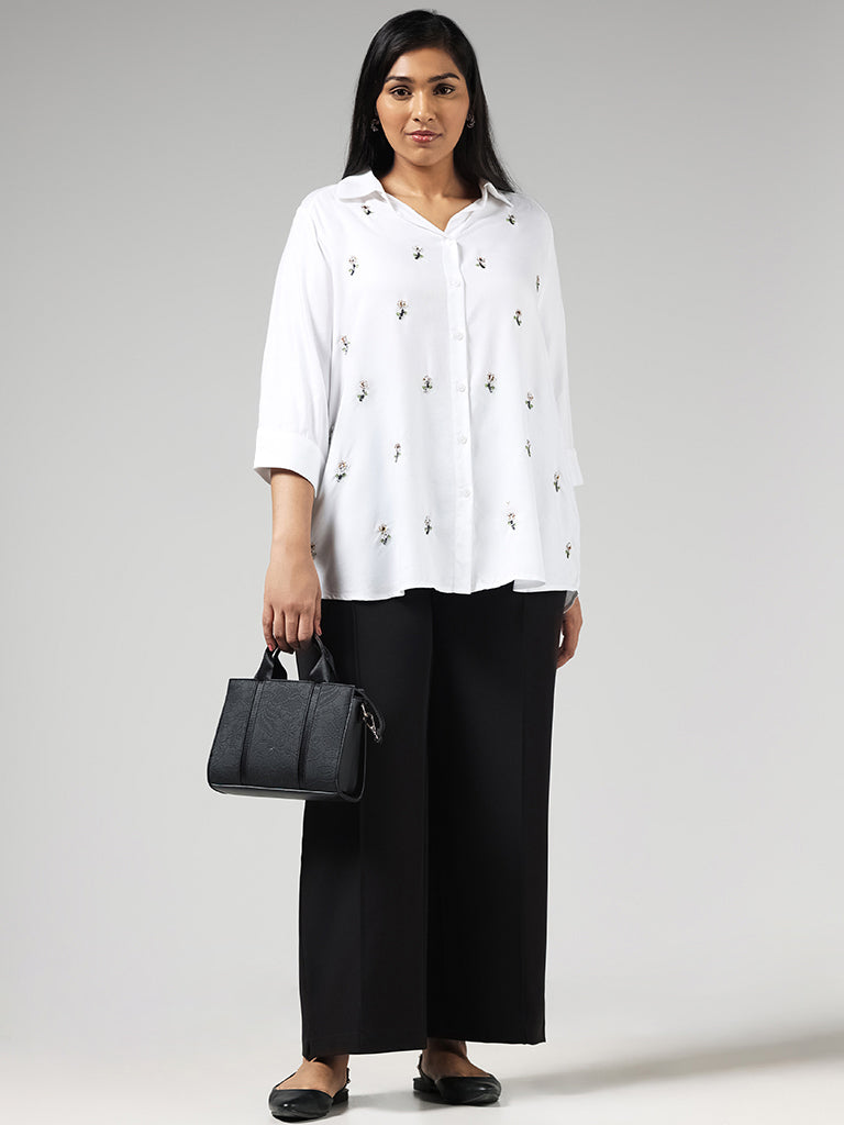 Gia White Floral Sequined Shirt