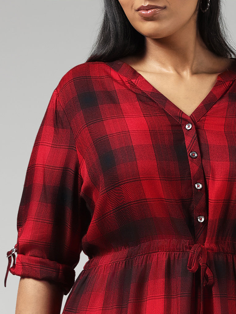 Gia Red Checked High-Low Dress