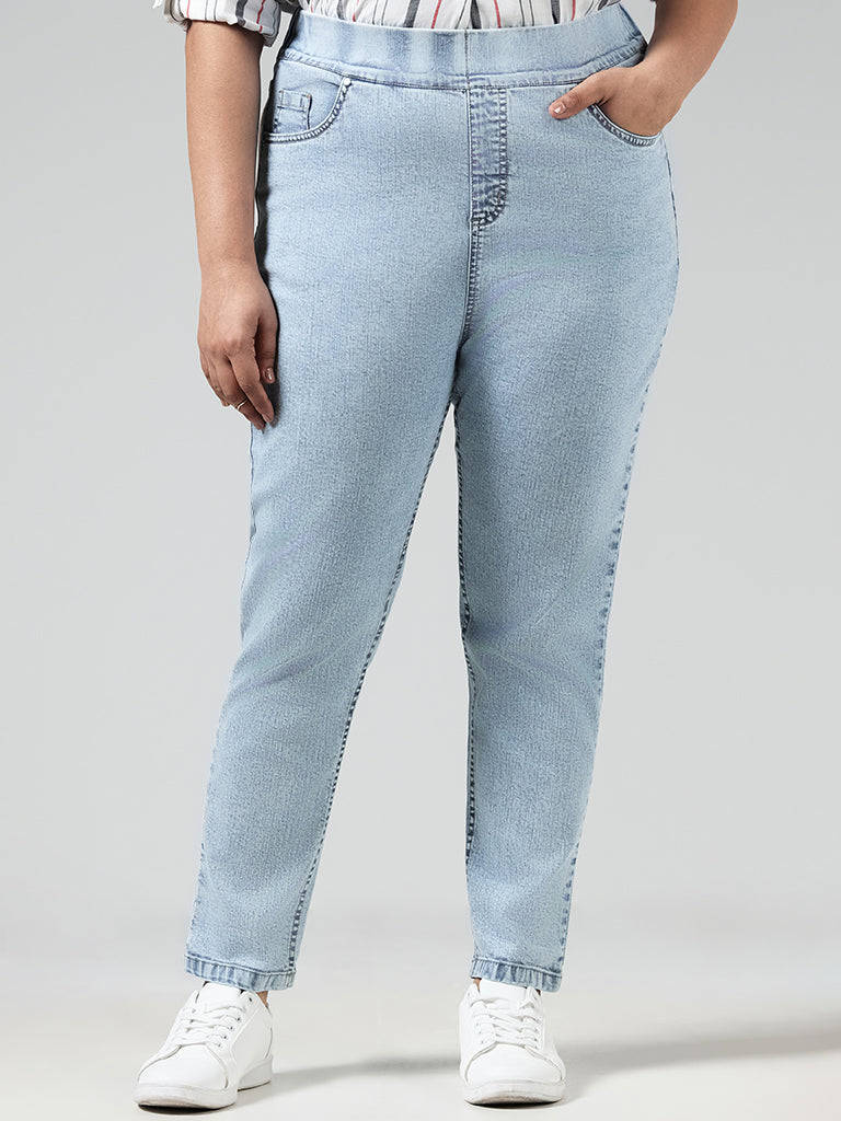 Plus Size Mid Blue Slim Fit Mom Jeans