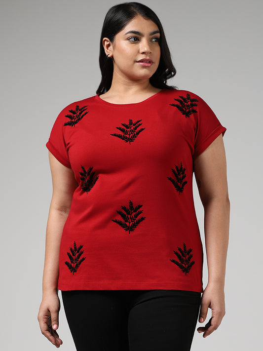 Gia Red Nature Printed Cotton T-Shirt