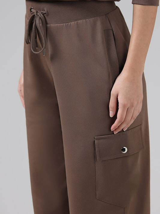 Studiofit Solid Dark Brown High-Waisted Joggers