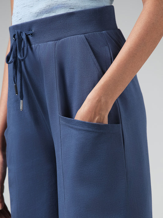Studiofit Solid Blue High-Waisted Joggers