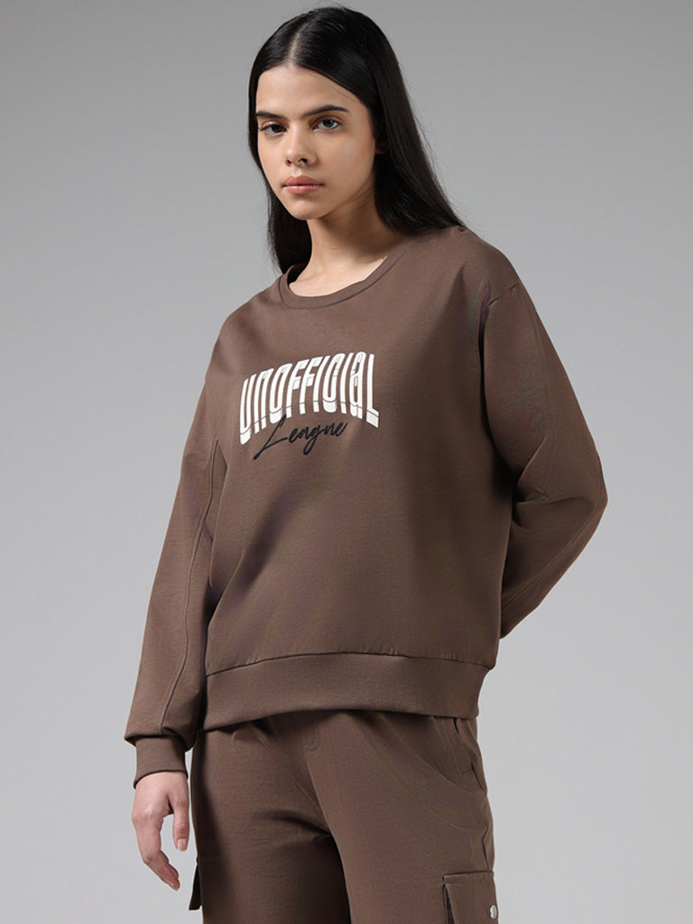 Studiofit Brown Typographic Sweatshirt